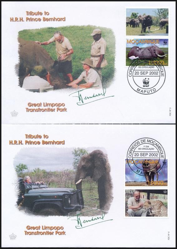 WWF African elephant set with coupon 4 FDC, WWF Afrikai elefánt szelvényes sor 4 FDC-n