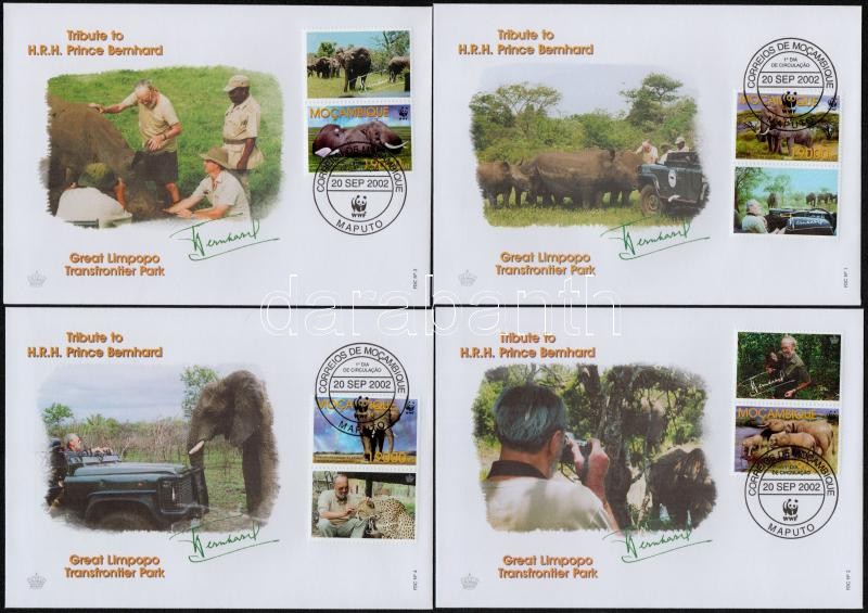 WWF Afrikai elefánt szelvényes sor 4 FDC-n, WWF African elephant coupon set on 4 FDC