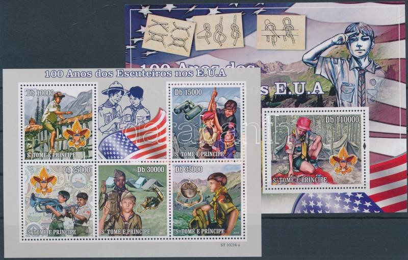 Centenary of the Scouting in USA minisheet + block, 100 éves a cserkészet az USA-ban kisív + blokk