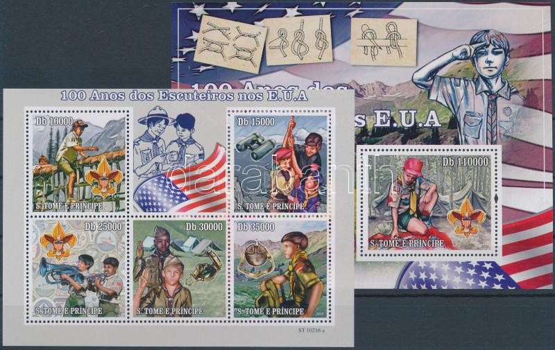 Centenary of Scouting in USA mini sheet + block, 100 éves a cserkészet az USA-ban kisív + blokk