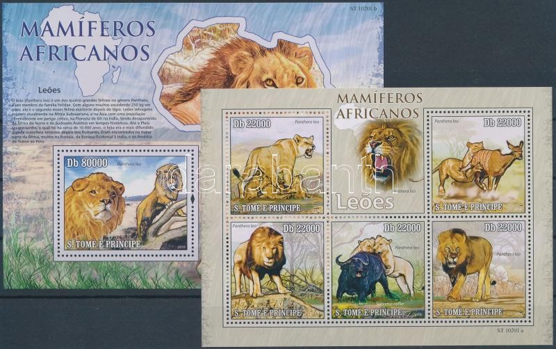 Emlős állatok: Oroszlán kisív + blokk, Mammals: Lion minisheet + block