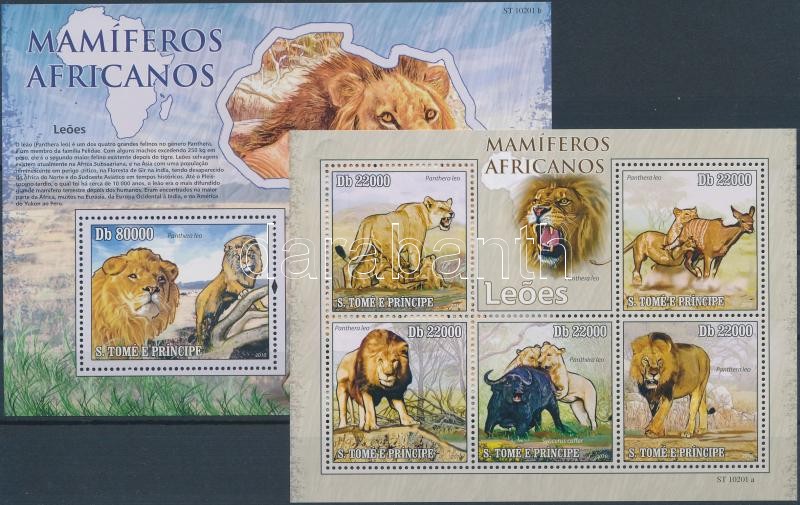 Mammals: lion minisheet + block, Emlős állatok: Oroszlán kisív + blokk