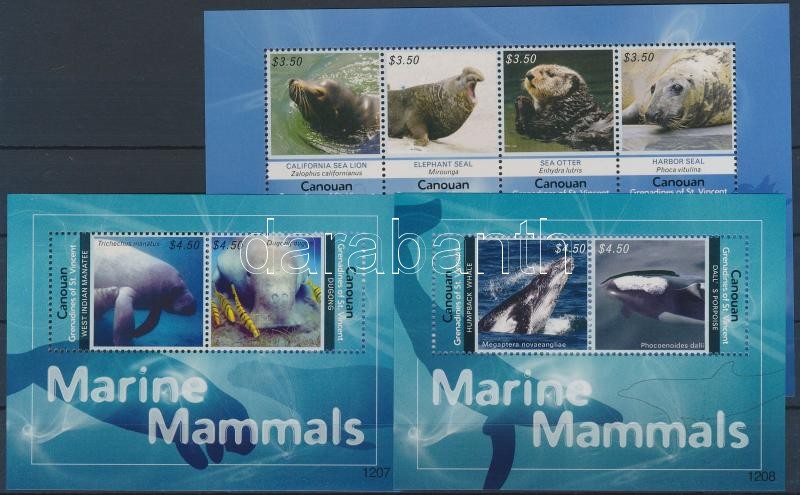 Tengeri emlősök kisív  + blokksor, Marine mammals minisheet + blockset