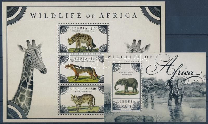 African wildlife minisheet + block, Afrikai vadállatok kisív  + blokk