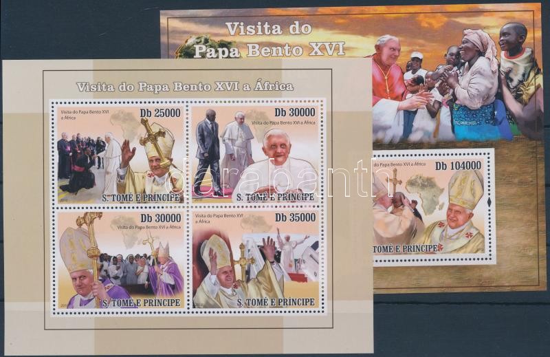 Benedek pápa afrikai utazása kisív + blokk, Pope Benedict's African trip mini sheet + block