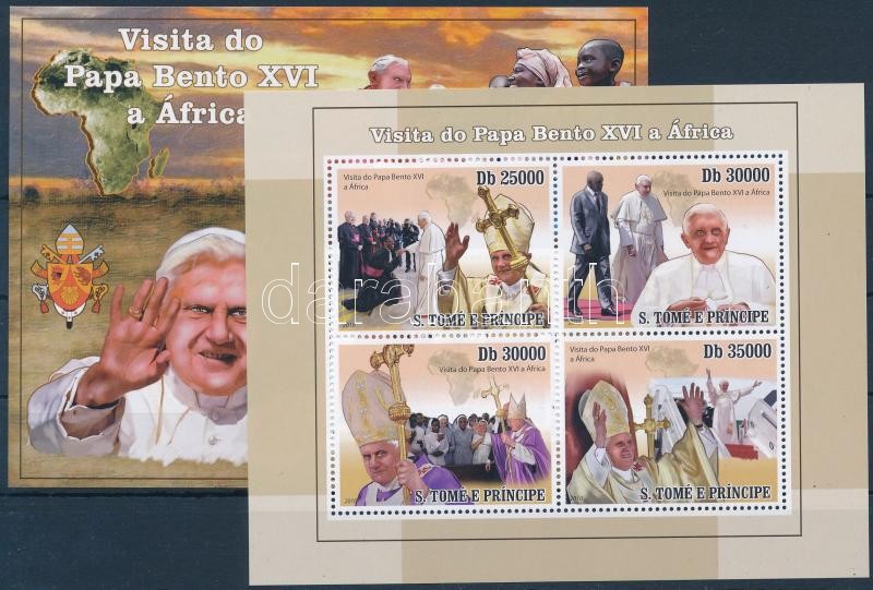 Pope Benedict's African trip mini sheet + block, Benedek pápa afrikai utazása kisív + blokk