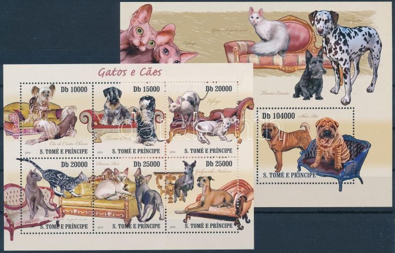 Dogs and cats mini sheet + block, Kutyák és macskák kisív + blokk