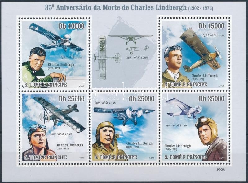 Charles Lindbergh mini sheet, 35 éve halt meg Charles Lindbergh kisív