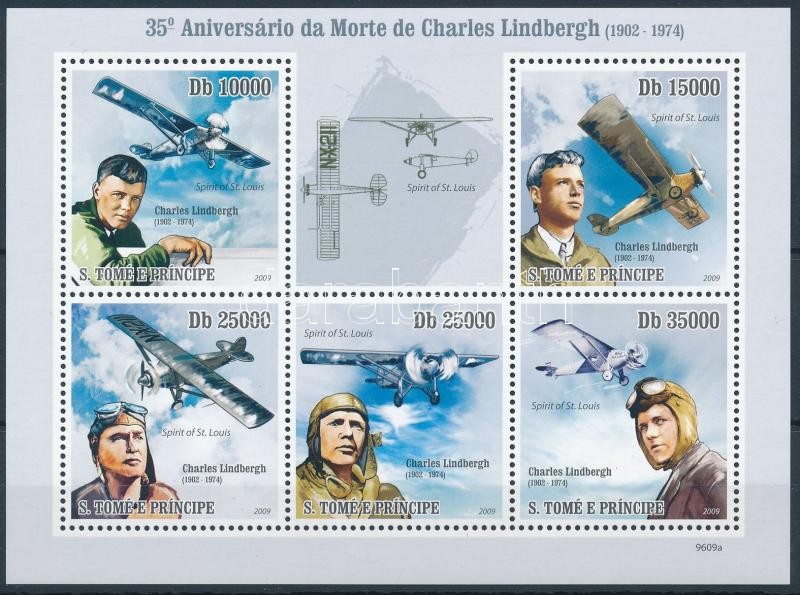 Charles Lindbergh mini sheet, 35 éve halt meg Charles Lindbergh kisív