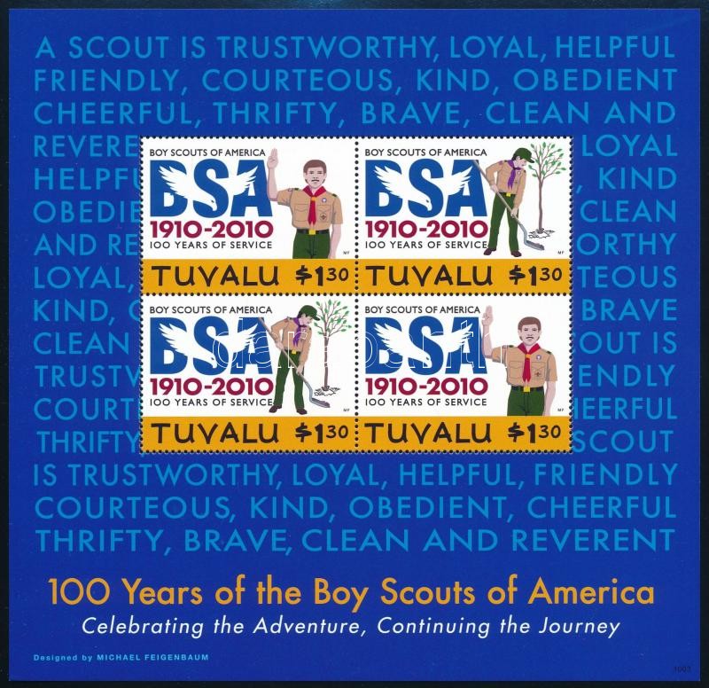 100 years of the boy scouts of America minisheet set, 100 éves az amerikai cserkészet kisívsor