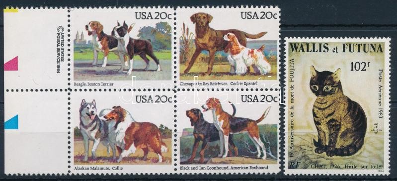 Animals 1983-1984 1 margin block of 4 + 1 stamp, Állat motívum 1983-1984 1 ívszéli négyestömb + 1 önálló érték
