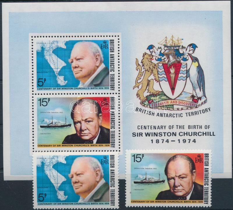 Churchill's birth anniversary set + block, Churchill születésének 100. évfordulója sor + blokk