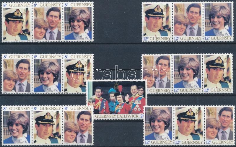 The wedding of Prince Diana and Charles set 4 stripes of 3, Diana és Károly herceg esküvője sor 4 db 3-as csíkban