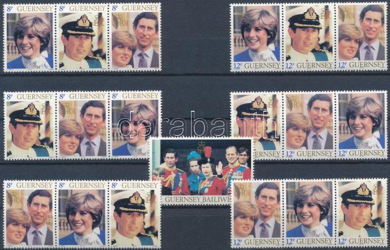 Diana and Prince Charles's wedding set 4 stripes of 3, Diana és Károly herceg esküvője sor + 4 db 3-as csíkban