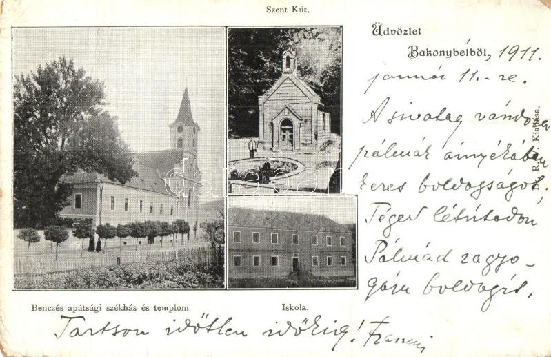 Bakonybél, Bencés apátsági székház és templom, Szent kút, iskola (kopott sarkak / worn corners)