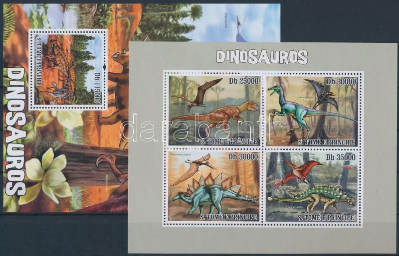 Prehistoric animals mini sheet + block, Prehisztorikus állatok kisív + blokk