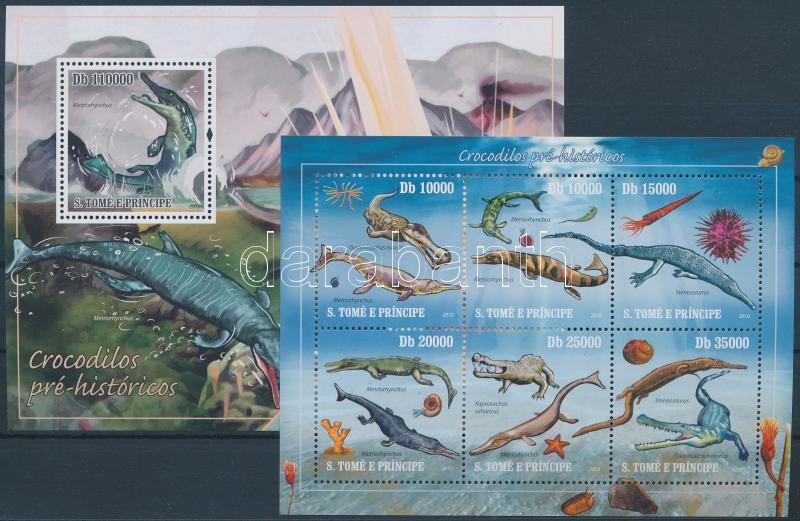 Prehistoric animals minisheet + block, Prehisztorikus állatok kisív + blokk