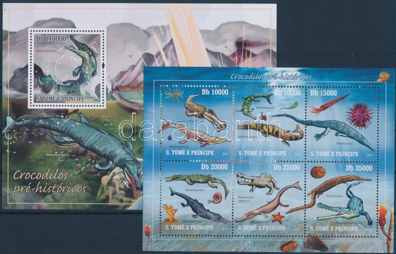 Prehistoric animals mini sheet + block, Prehisztorikus állatok kisív + blokk