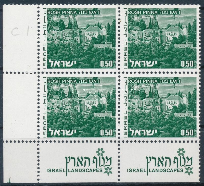 Landscapes stamp with tab in margin block of 4, Tájak tabos bélyeg ívszéli négyestömbben