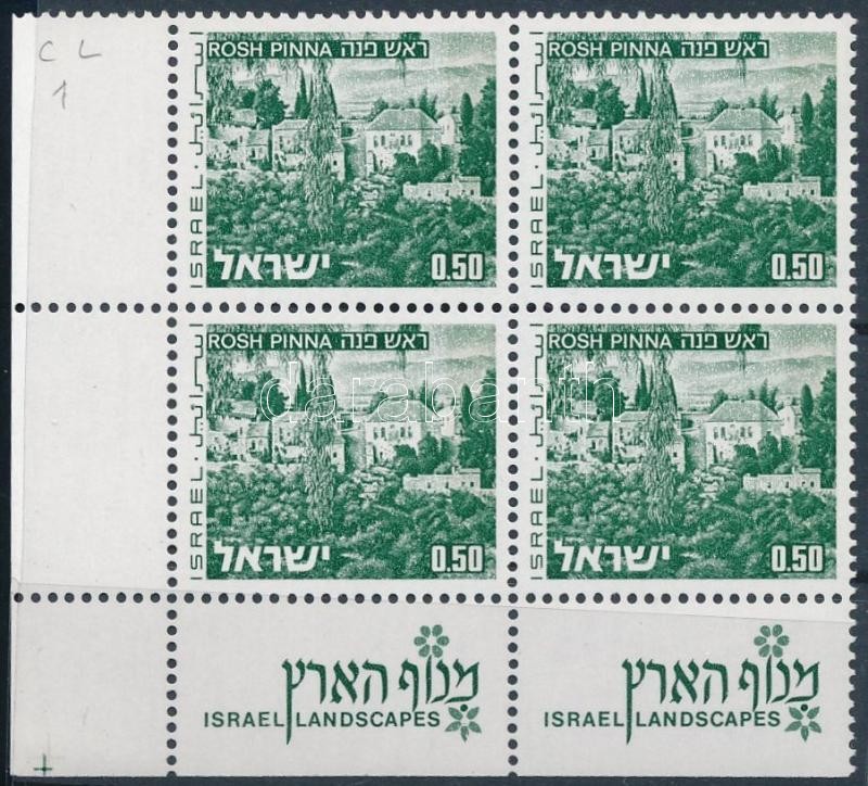 Landscapes stamp margin block of 4, Tájak tabos bélyeg ívszéli négyestömbben