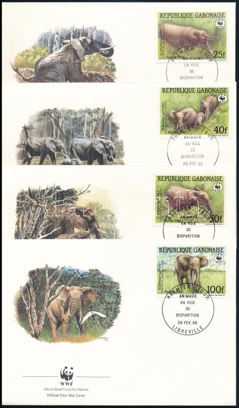 WWF: Erdei elefánt sor 4 db FDC-n, WWF Forest elephant set 4 FDC