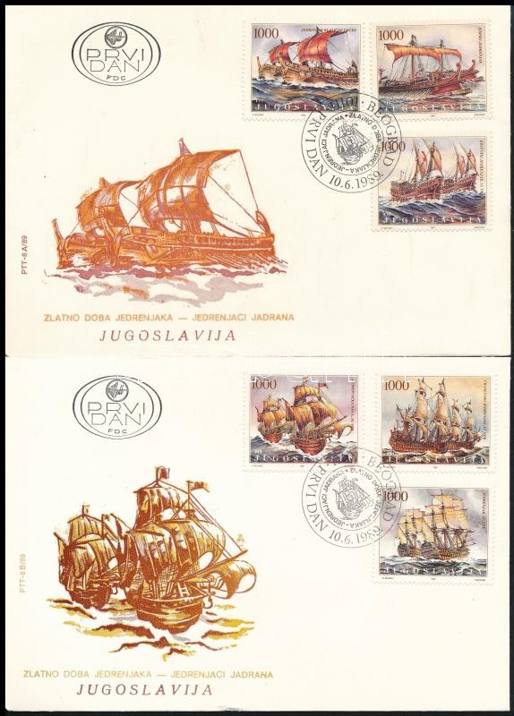 Adriai vitorláshajók bélyegfüzet Mi sor 3 db FDC-n, Adriatic sailing boats stamp booklet Mi set 3 FDC