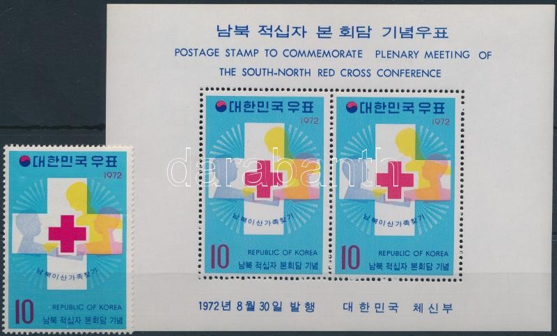 Red Cross stamp + block, Vöröskereszt bélyeg + blokk