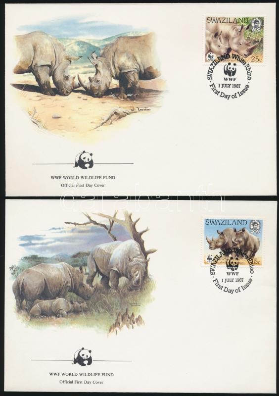WWF: Szélesszájú orrszarvú sor 4 db FDC-n, WWF Broady rhinoceros set 4 FDC