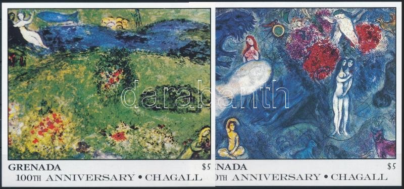Chagall festmény 2 db blokk, Chagall paintings 2 blocks