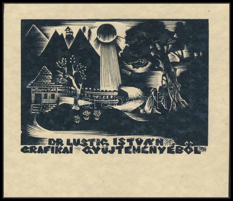 Jelzés nélkül: Ex libris Dr Lustig István grafikai gyűjteményéből. Fametszet, papír, 7×9 cm