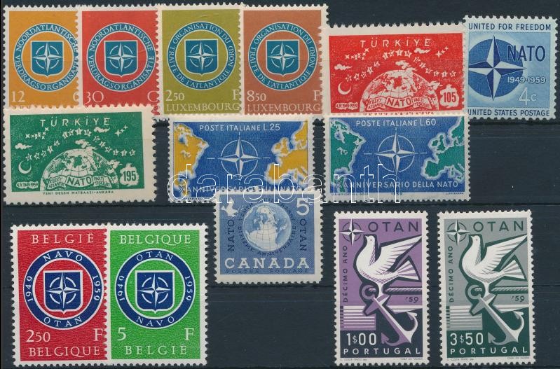 NATO 1959-1960 6 sets + 2 stamps, NATO motívum 1959-1960 6 klf sor + 2 önálló érték