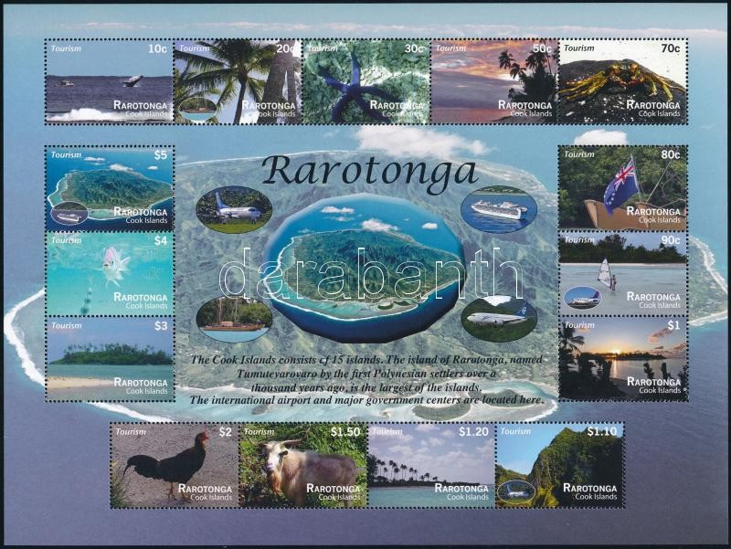 Rarotonga views mini sheet, Rarotonga látképek kisív