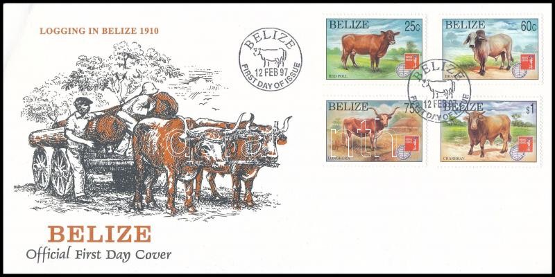Nemzetközi Bélyegkiállítás HONG KONG '97; Szarvasmarha fajták sor FDC-n, International Stamp exhibition HONG KONG '97; Cattle set on FDC