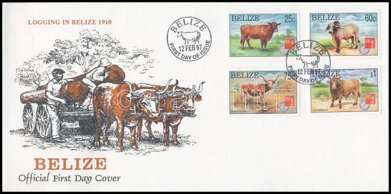 Nemzetközi Bélyegkiállítás HONG KONG '97; Szarvasmarha fajták sor FDC-n, International Stamp Exhibition HONG KONG 97; Breeds of cattle set on FDC