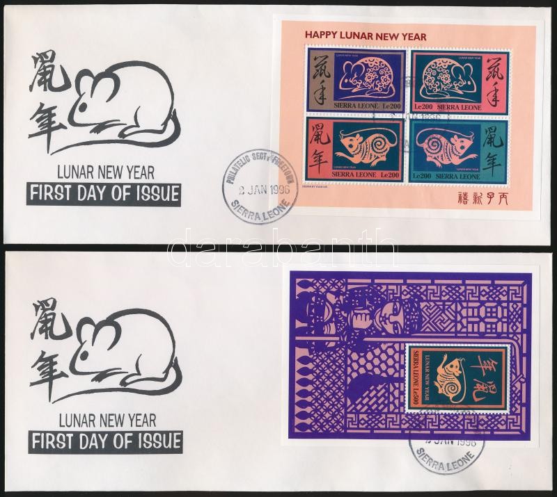 Chinese New Year mini sheet + block 2 FDC, Kínai újév kisív + blokk 2 FDC-n