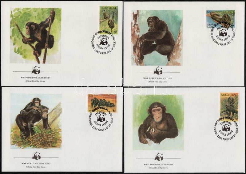WWF Chimpanzees set on 4 FDC, WWF Csimpánzok sor  4 FDC-n