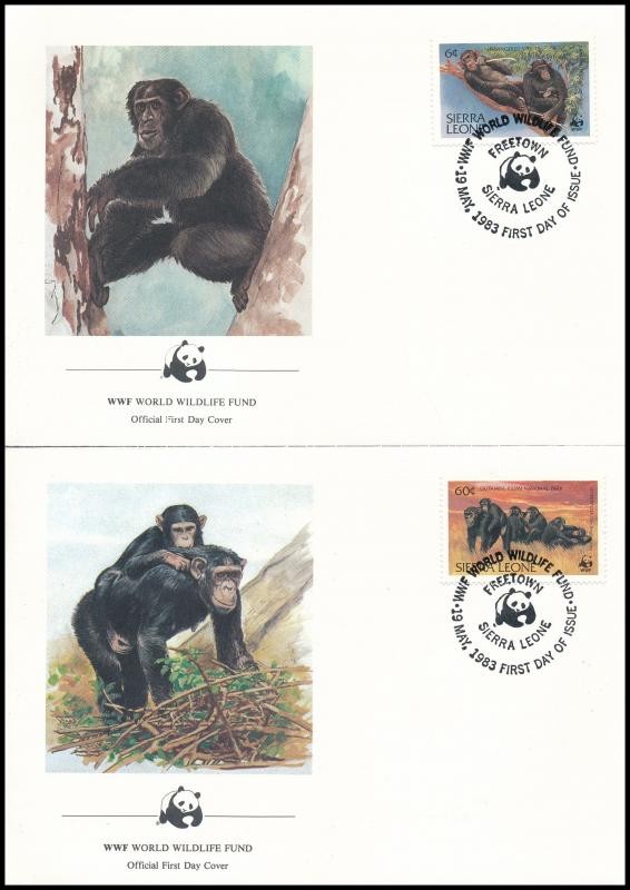 WWF Chimpanzees set 4 FDC, WWF Csimpánzok sor 4 FDC-n