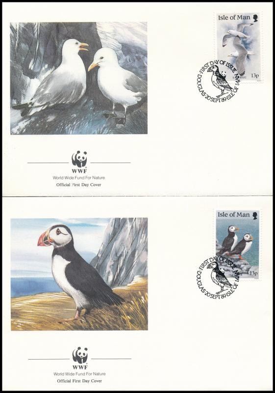 WWF Seabirds stripe of 4 + FDC, WWF: Tengeri madarak négyescsík + FDC-n