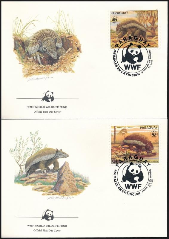 WWF: Óriás tatu és hangyász sor záróértékei 4 db FDC-n, WWF giant armadillo and anteater 4 FDC