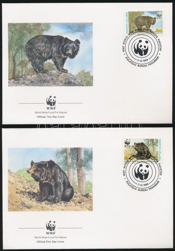 WWF Asian black bear block of 4 + 4 FDC, WWF: Örvös medve négyestömb + 4 db FDC-n