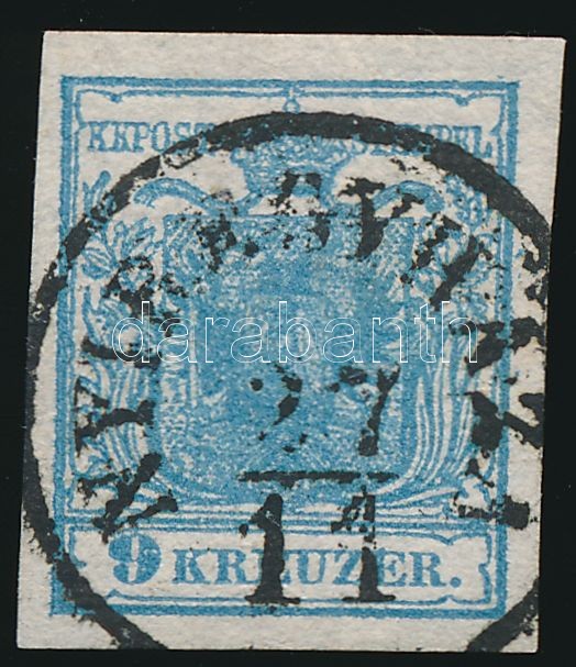 9kr HP IIc greyish blue ,,NYÍREGYHÁZA" Certificate: Steiner, 9kr HP IIc szürkéskék, különösen szép szélekkel ,,NYÍREGYHÁZA" Certificate: Steiner