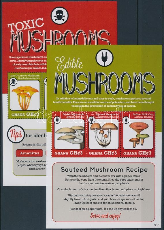 Ehető és mérgező gombák 2 db kisív, Mushrooms 2 minisheets