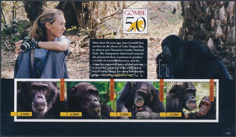 Jane Goodall, the world-famous chimpanzee researcher mini sheet set, Jane Goodall, a világhírű csimpánzkutató kisívsor