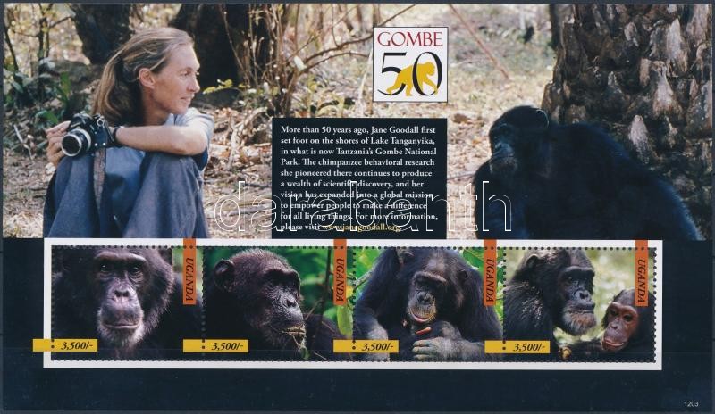 Jane Goodall, a világhírű csimpánzkutató kisívsor, Jane Goodall, the world-famous chimpanzee researcher mini sheet set
