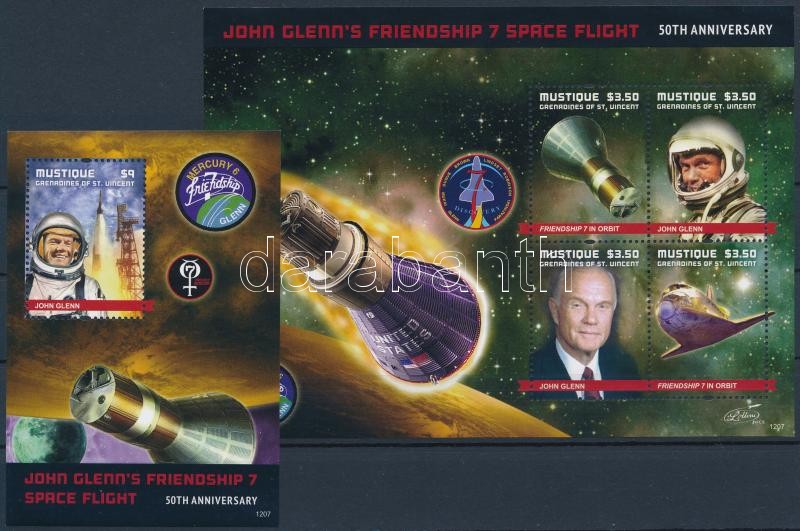 John Glenn mini sheet + block, John Glenn, űrhajós kisív + blokk