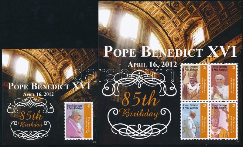 XVI Benedek pápa 85. születésnapja kisív + blokk, Pope Benedict XVI mini sheet + block