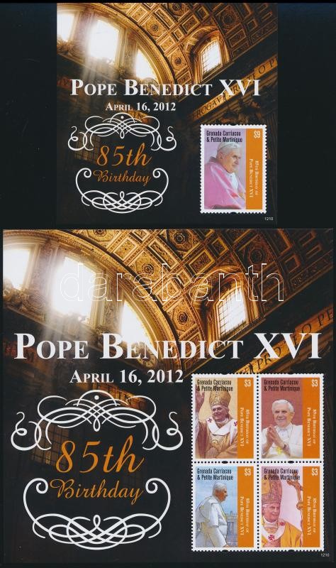 Pope Benedict XVI 85th Birthday minisheet + block, XVI Benedek pápa 85. születésnapja kisív  + blokk