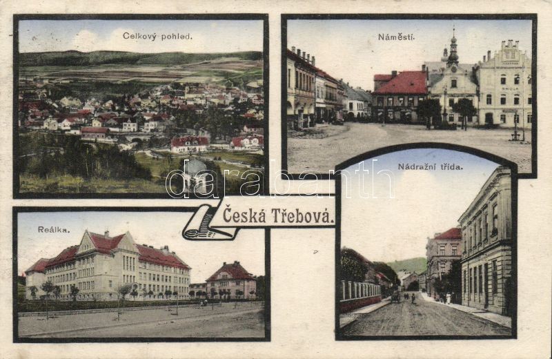 Ceska Trebova with railway street and grammar school