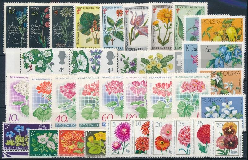 1964-1984 Virág motívum 38 db klf bélyeg, közte teljes sorok stecklapon, 1964-1984 Flower 38 stamps