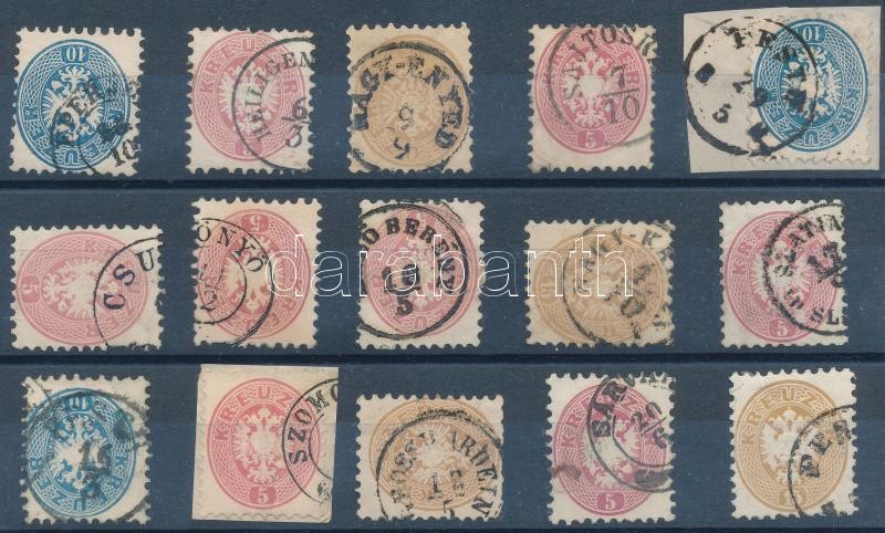 15 db bélyeg kivágáson szép / olvasható bélyegzéssekkel, 15 stamps nice / readable cancelaltions